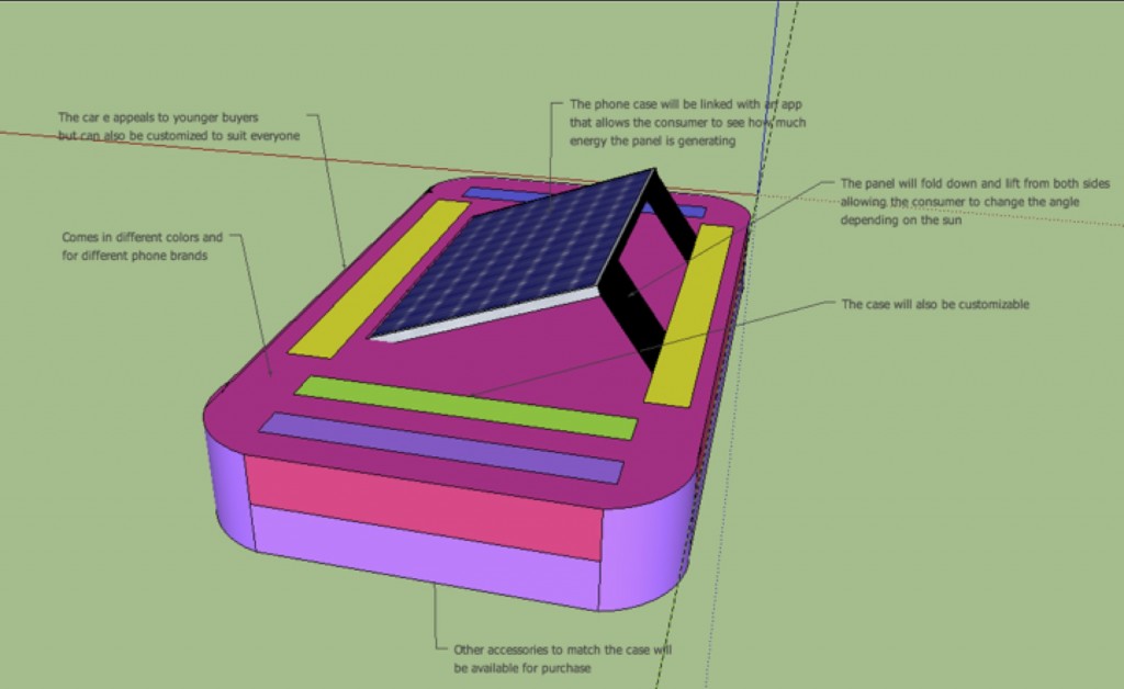 SketchUp drawing of a solar phone case concept